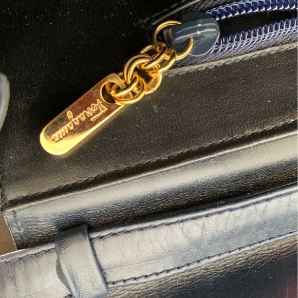 Salvatore Ferragamo Blue/Black Leather Flap Shoulder Bag EUC - Picture 10 of 14